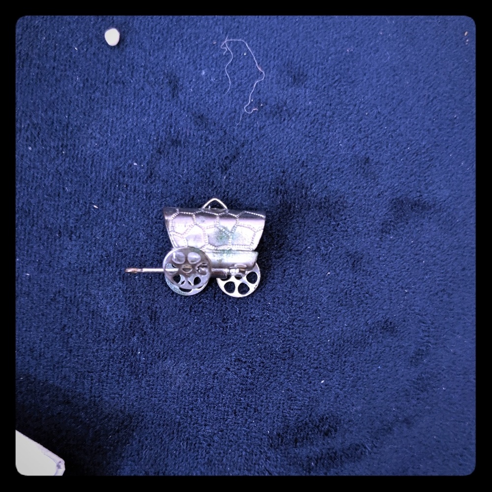 Silver covered wagon charm